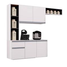 Cozinha Suspensa Com Balcão Mel 163 Cm Branco Preto – Poquema