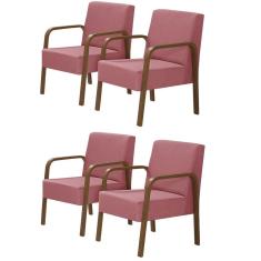 Kit 4 Poltronas Decorativas 1 Lugar Jade Braço Madeira D Salla Suede