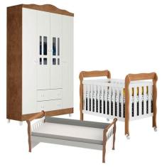 Berço Americano Lila Guarda Roupa Ariel 4 Portas e Cama Babá Julia Bra