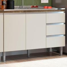 Balcão de Cozinha para Pia Athena 2 Portas 3 Gavetas Itauba/Off White 
