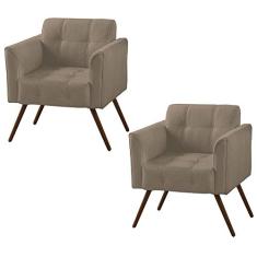 Kit 02 Poltronas Decorativa Bia Couro Bege 66 - Gran Belo