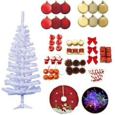 Árvore De Natal Branca 90Cm 90 Galhos 74 Enfeites Decorada