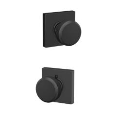 Schlage F10 BWE 622 COL Puxador Bowery com acabamento Collins Hall e fechadura de porta de passagem de armário, preto fosco