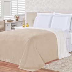 Cobertor Queen Colorado Sherpa + Manta Flannel 1Pç - Cáqui