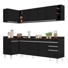 Armário De Cozinha Modulado De Canto Direito 5 Peças Cp44 Balcão Com Tampo Preto - Lumil