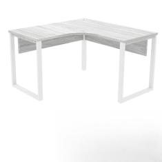 Mesa de Escritório em L Pé Tubular Pe25 em Mdp 145 x 145 x 60 cm Nogueira Casablanca e Base Preta
