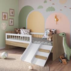 Cama Infantil Montessoriana 188x78cm com Escorregador e Grade de Prote
