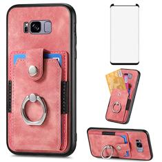 Asuwish Capa de telefone para Samsung Galaxy S8 capa carteira com protetor de tela de vidro temperado e suporte de anel fino suporte de cartão de crédito acessórios de celular de couro S 8 8S Edge