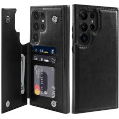 LETO Capa carteira para Samsung Galaxy S24 Ultra - Suporte flip de couro - Designs modernos - Suporte para cartão de crédito - Capa protetora de telefone à prova de choque para mulheres e meninas