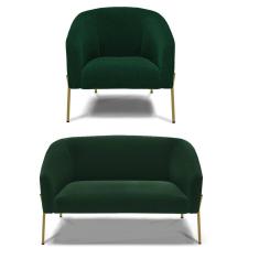 Sofá Namoradeira e Poltrona Pé Ferro Dourado Stella Bouclê Verde D03 - D`Rossi