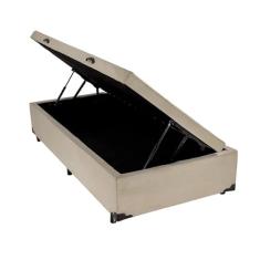Cama Box Baú Solteiro Blindado Bom Sonho Suede Bege | Estrutura Reforçada com Pistões a Gás