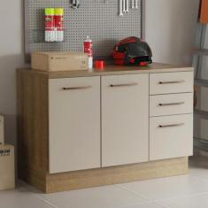 Balcão Multiuso 120cm 2 Portas 3 Gavetas Agata Madesa R, Rustic/Crema