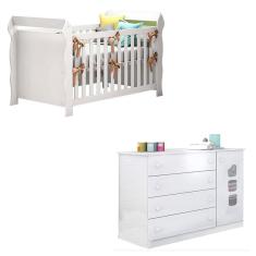 Berço Americano Lara e Cômoda Infantil Lívia Branco Brilho – Phoenix