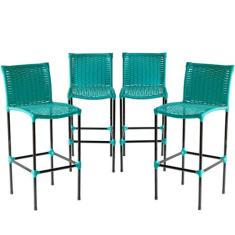 Conjunto 4 Banquetas Havaí em Fibra Sintética Artesanal  para Bar, Bal