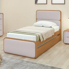 Cama Solteiro Loop Tecido Corano Com Cama Auxiliar Amêndoa Clean