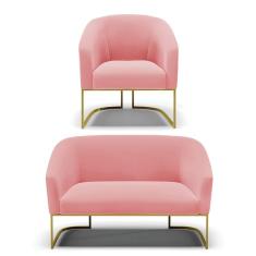 Namoradeira E Poltrona Base Industrial Dourado Stella Suede Rosê D03 - D'rossi