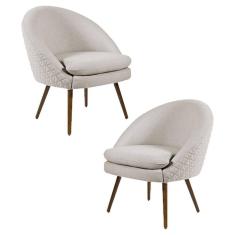 Kit 2 Poltronas Decorativas Pés Palito Rafa C-107 Linho Tressê Bege - Domi