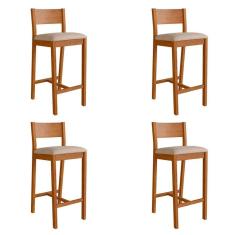 conjunto com 4 banquetas manu algodão bege e nogueira