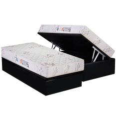 Conjunto Box Baú Solteiro: Colchão Espuma Luckspuma D33 Supreme Floral + Base CRC Suede Black(88x188)