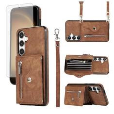 Capa de telefone para Samsung Galaxy S24 Plus S24+ 5G capa carteira e protetor de tela de vidro temperado com alça transversal de pulso cordão suporte para cartão de crédito celular S24plus 24S + S 24