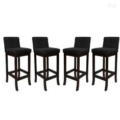 Kit 4 Banquetas Média com Encosto Matelassê Tóquio Madeira Maciça Suede Preto CCS