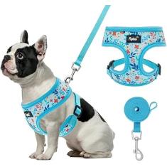 PUPTECK Conjunto de coleira respirável para cães pequenos e gatos, colete macio ajustável para filhotes sem puxar com padrão floral