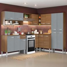 Armário de Cozinha Completa de Canto 417cm Rustic/Cinza Emilly Ice Mad