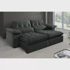 Sofá 3 Lugares Retrátil e Reclinável Mônaco Veludo com Molas Ensacadas Preto