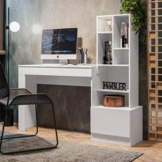 Escrivaninha Mesa Escritório com Estante Lion 1 Gaveta 149cm Branco - 