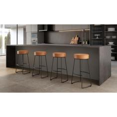 Kit 4 Banquetas Altas Industriais Aço Carbono Nice Caramelo e Preto Ye