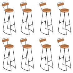 Kit 8 Banquetas Alta Astra Com Encosto Base Metálica - Pallazio