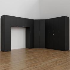 Guarda Roupa Modulado Casal de Canto 11 Portas 5 Peças Hera Cabecasa Madeiramadeira Preto/Cromado