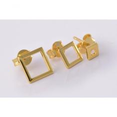 Trio De Brincos Quadrados Folheado Em Ouro 18k [f027]
