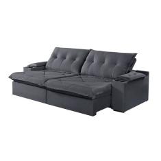 Sofá 5 Lugares Retrátil E Martins M-163 Com Acessórios Velud Grafite