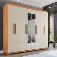 Guarda-roupa Casal 8 Portas 4 Gavetas com Espelho com Pés Montreal Cinamomo/Off-White