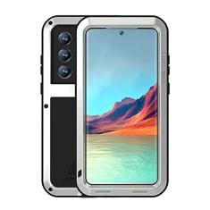 LOVE MEI Capa robusta militar para Samsung Galaxy S22 Ultra, com protetor de tela de vidro temperado, à prova de choque, à prova de poeira, à prova de arranhões, híbrido, metal e gel de silicone, capa