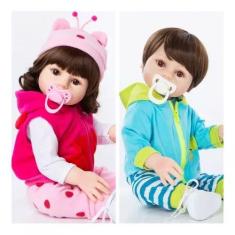 Bebê Reborn Gêmeos Corpo 100% Silicone Pode dar Banho - New Happy