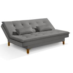 Sofá Cama Bangkok Reclinável Em Madeira Resistente Veludo Cor cinza