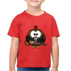 Camiseta Algodão Infantil Coruja Rock Guitarra - Foca na Moda, Vermelh