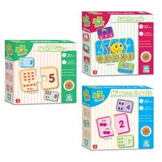 Kit Pedagógico 3 Jogos Madeira Matemática Números Soletrando