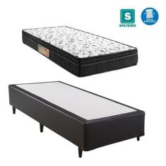 Cama box solteiro preto suede + colchão mola ensacada