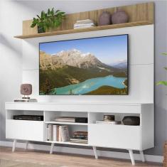 Rack com Painel TV 65&quot; Madri Multimóveis Branco/Rustic com Prateleira e Pés Retrô Branco