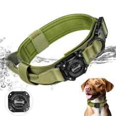 RHXOFYANG Coleira para cães com suporte de airtag, coleira para cães IP68 à prova d'água com alça de controle e fivela de metal, suporte de coleira de ar tático militar para cães médios e grandes