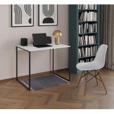 Mesa Escrivaninha Industrial Tampo de Madeira 90x53cm Ferro Preto - Im