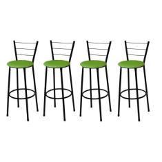 Kit 4 Banquetas Alta Preta com Assento Verde Fortmix