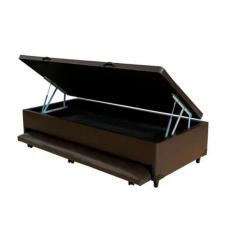 Cama Box Baú Solteiro Com Auxiliar Sintético Marrom (Espuma só na Auxi