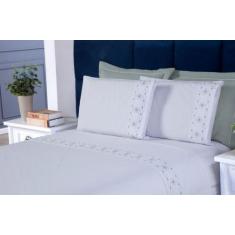 Jogo de lençol damasco queen 04 peças - branco/cinza - Aquarela