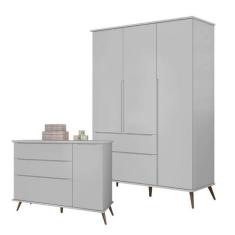 Cômoda e Guarda Roupa Infantil Retro Alice Cinza Acetinado - Phoenix B