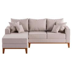 Sofá 3 Lugares Beny Com Chaise Esquerdo Linho Cru