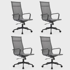 Kit 4 Cadeiras para Escritório Presidente Esteirinha Dark Tela Mesh 3303 Cinza